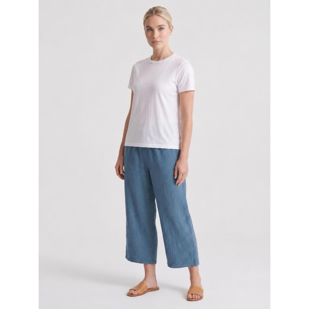 Jessica Simpson Blue Cotton Gauze Wide Leg Crop Pants pull on sz L resortwear